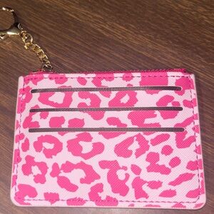 Pink Leopard Print Card Holder Keychain - Women Accessories